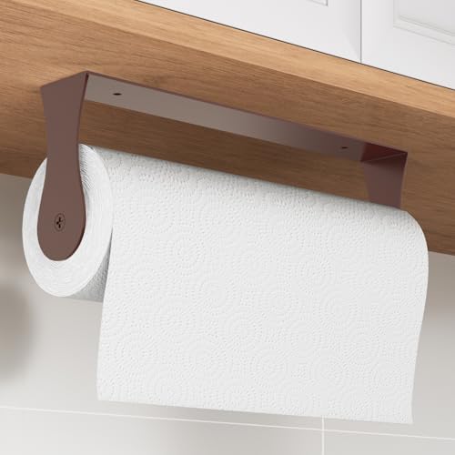 Paper Towel Holder Under Cabinet, Wall Mount, Adhesive or Drilling, Brown - color: Brown
