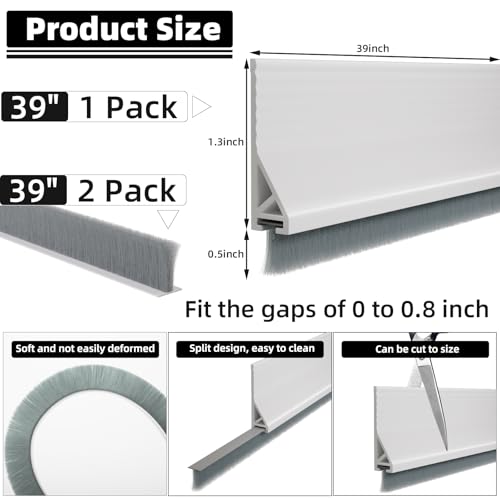 Esufeir 39”X2 Under Door Draft Stopper with Brush,White - color: White, size: 39" X 2Pack