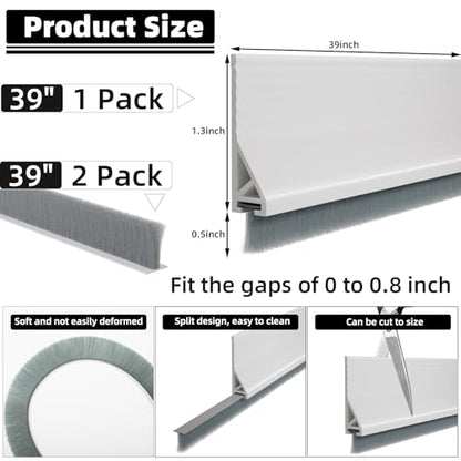 Esufeir 39”X2 Under Door Draft Stopper with Brush,White - color: White, size: 39" X 2Pack