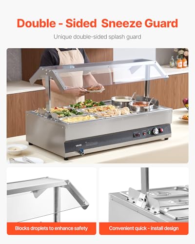 VEVOR Electric Soup Warmer, Two 6.34QT Pots & Six 1/3 Pans, Stainless Steel Commercial Food Warmer with 86~185°F Adjustable Temp, 1500W Bain Marie with Cover, Soup Station for Restaurant, Buffet - size: 2×6L Pots and 6×1/3 Pans