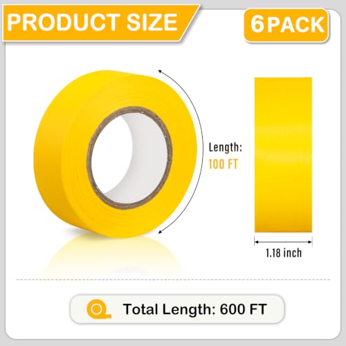 GEYYANG 6 Pack Yellow Flagging Tape, 1-3/16in x 100ft, 3.35 Mil - color: Yellow, size: 1.18in X 98ft