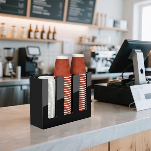 Coffee Cup Holder, Cup and Lid Organizer fits 5 to 16 oz Disposable Cups - color: Black, size: 3 Compartment