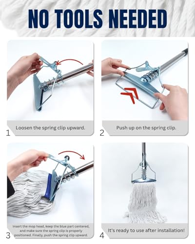 59" Commercial String Mop System, 7" Heavy Duty Metal Frame Wet Mop, 2 Machine Washable Looped-End Heads, Industrial Janitorial Supplies for Warehouse & Gym (59" Mop Kit with 2 Heads)