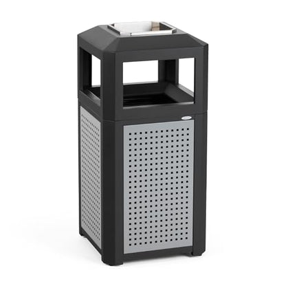 Safco Evos Steel Trash Can, 15 Gallons, Indoor and Outdoor Use, Heavy Duty Garbage Can with Plastic Liner and Ashtray - size: 15 Gallon, style: Side Open/Ash Urn