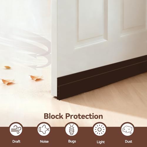 Ohuhu 118" Silicone Door Draft Stopper, 1" Wide Adhesive Weather Stripping - color: Brown, size: 118"L x 2"W