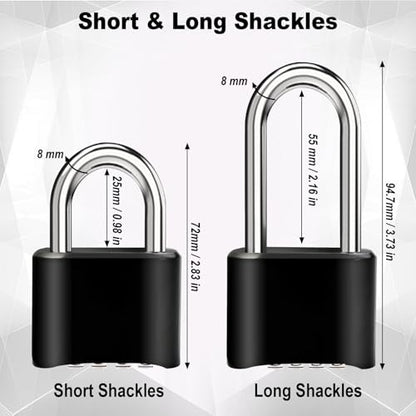 4pcs Combination Lock, 4-Digit Heavy Duty Combo Lock - color: 4pcs-Short-Black