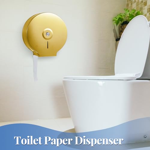 Mifoci 4 Pcs Industrial Toilet Paper Holder Commercial Roll Dispenser Wall Mount Stainless Steel Jumbo Tissue Dispenser Fits 9" Roll Toilet Paper for Office Home Public Places (Gold) - color: Gold