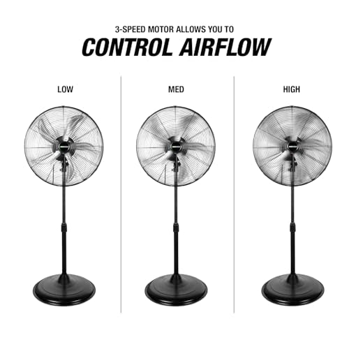 OEMTOOLS OEM24871 20" Oscillating Pedestal Fan, Adjustable Height for Garage, Shop, Gym, Warehouse 4500 CFM Airflow, 3-Speed Enclosed Motor, 5 Aluminum Blades, Dust-Resistant Industrial Purpose - size: 20 Inch