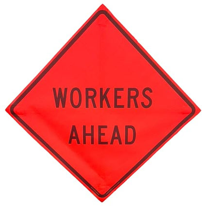 36"x36" Workers Ahead Orange Mesh Roll-Up Signs 4-Pack - color: Workers Ahead