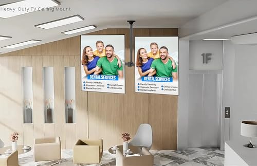 Mount Plus CB-400 2x1 Side by Side Dual Screen Menu Board Ceiling Mount for Portrait Vertical View 37" to 60" TV | Adjustable Height Pole | Max Weight 88 Lbs Per Screen | VESA Patterns Up to 400x600