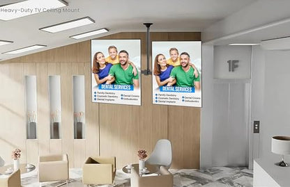 Mount Plus CB-400 2x1 Side by Side Dual Screen Menu Board Ceiling Mount for Portrait Vertical View 37" to 60" TV | Adjustable Height Pole | Max Weight 88 Lbs Per Screen | VESA Patterns Up to 400x600