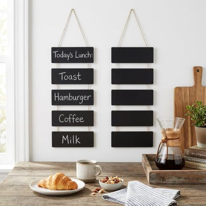 2 Sets Double Sided Hanging Chalkboard Signs, Rustic Wooden Erasable Message Board with Rope, 4.72x11.81 Inch Rectangle Memo Display for Wedding Bar Restaurant Kitchen Wall Decor