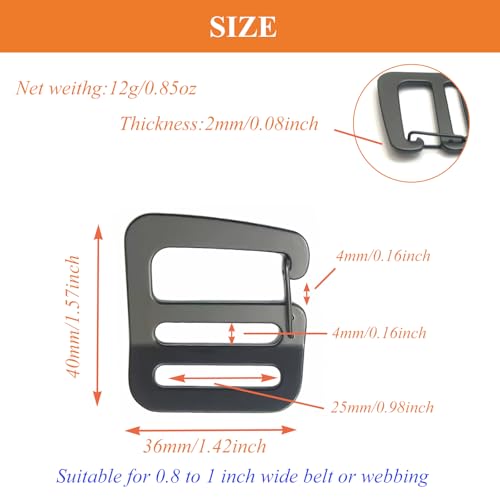Zinc Alloy G Hook Wave Buckles with Adjustable Spring Door, Tactical Carabiner Backpack Strap Clip Buckle Adjustable Webbing G Shaped Belt Bag Buckle Clips Replacement for 1" Belt - color: Black