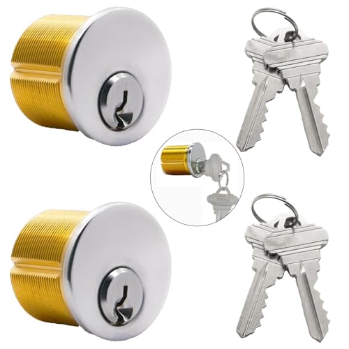 2Pcs Brass Mortise Cylinder Locks with 2 SC1 Keyway Keys - size: 1-1/8 inch Door Cylinder Locks