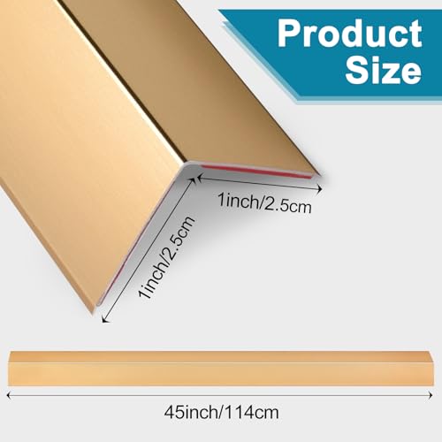 Raytano 4Pcs 45" L ×1" W Self Adhesive Metal Corner Protectors, Modern Aluminum Wall Corner Guards for Wall Door Furniture Cabinet Baseboard Frame Protection and Decoration (Size:45" x 1",Golden) - color: Golden, size: 45" L ×1" W