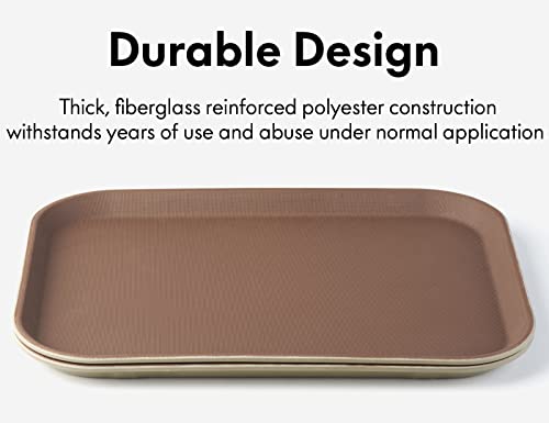 CURTA 2-Pack Restaurant Grade Non-Slip Tray, NSF, 16 Inch x 12 Inch, Plastic Rubber Lined Anti-Skid Rectangular Serving Tray, Brown - color: Brown-rectangular, size: 12 Inch x 16 Inch