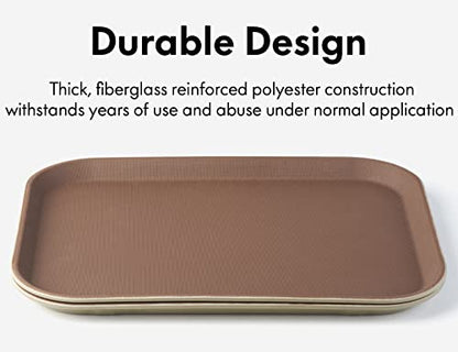 CURTA 2-Pack Restaurant Grade Non-Slip Tray, NSF, 16 Inch x 12 Inch, Plastic Rubber Lined Anti-Skid Rectangular Serving Tray, Brown - color: Brown-rectangular, size: 12 Inch x 16 Inch