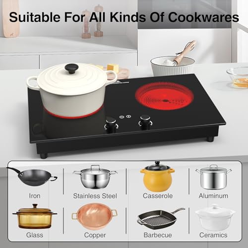VBGK Electric Cooktop,3000W Electric Stove Top,Countertop and Built-in Hot Plate with Child Safety Lock, Timer, LED touch Knob Control,Overheat Protection,110V 2 Burner Induction Cooktop - size: 2 Burner Induction Cooktop