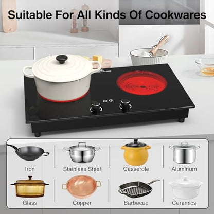 VBGK Electric Cooktop,3000W Electric Stove Top,Countertop and Built-in Hot Plate with Child Safety Lock, Timer, LED touch Knob Control,Overheat Protection,110V 2 Burner Induction Cooktop - size: 2 Burner Induction Cooktop