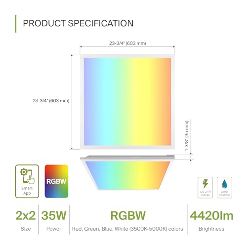 ASD 2x2 RGBW Smart LED Flat Panel Light, 3500K 4000K 5000K UL 2 Pack - color: RGBW, size: 2X2