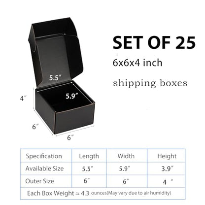 6x6x4 Black Shipping Boxes for Small Business, Packing, 25 Pack - color: Black, size: 6x6x4 Inch