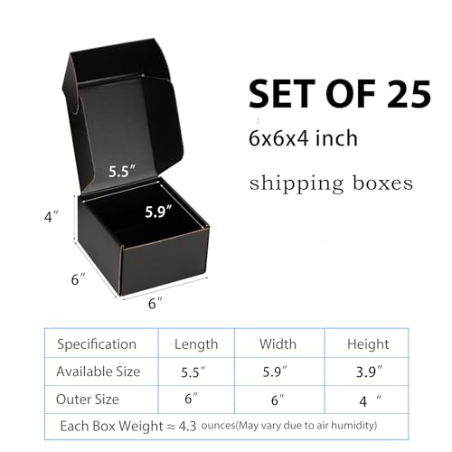 6x6x4 Black Shipping Boxes for Small Business, Packing, 25 Pack - color: Black, size: 6x6x4 Inch