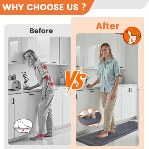 4/5 Inch Thicker Kitchen Mats Anti Fatigue Comfort Mat Standing Desk Rugs - color: Grey, size: 60"L x 17"W x 0.8"Th