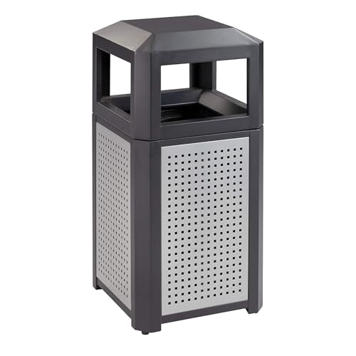 Safco Evos Commercial Steel Indoor Outdoor Trash Can, Black, 15 Gallon - size: 15 Gallon, style: Side Open