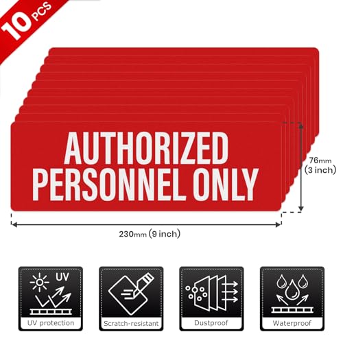10 Pack Authorized Personnel Only Sticker 9"×3" Self Adhesive Small