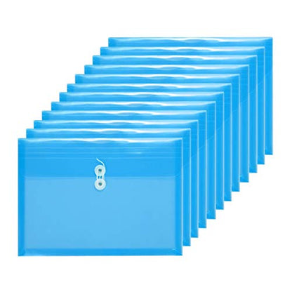 TIENO Plastic Envelopes with String Closure Clear Side Loading Folders Legal Size Paper Office Organizer 12 Packs Blue - color: Blue