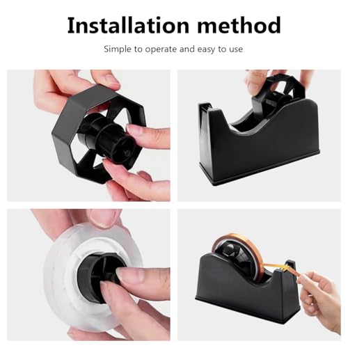 Tape Dispenser, Heat Press Tape Dispenser, Desk Heat Tape Dispenser 6.3 x 2.5 x 3.4 Inch, Holder Fits 1" and 3" Core,Nonskid Base Weighted Desktop Tape Dispenser (Black) - color: Black