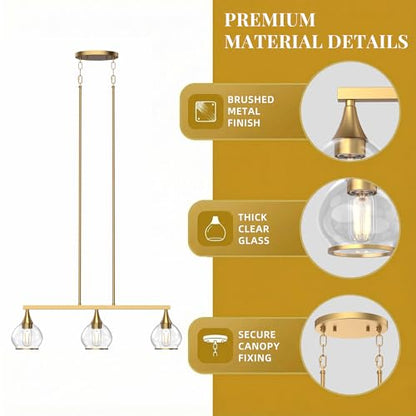 Phaosio Brushed Gold Kitchen Island Linear Pendant Light, 3-Light, E26 Base - color: Gold, size: 3-Light