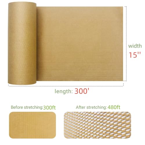 Moving Dish Packing Kit Plate Protector Sleeve, Packing Supplies for Dishes Glass, Honeycomb Wrapping Paper Roll 15'' x300' Large Bubble Cushion Wrap Shipping Material for Fragile Items, 80GSM - size: 15 inch * 300 feet