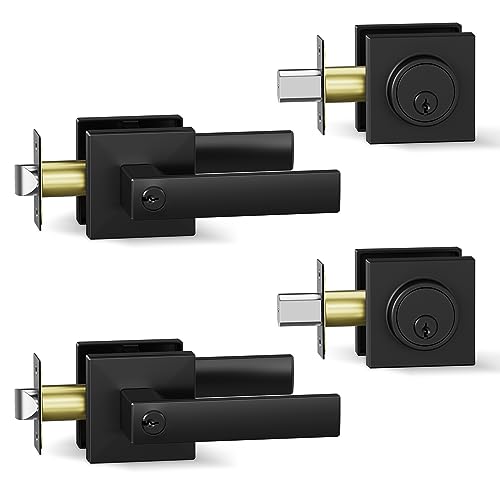 BAOLONG Deadbolt Lock and Door Knob Set,Exterior Door Lock Set, Entry Door Locksets for Front Door Handle with Single Cylinder Deadbolts, Keyed Alike 2 Pack Matte Black. - size: 2 Pack