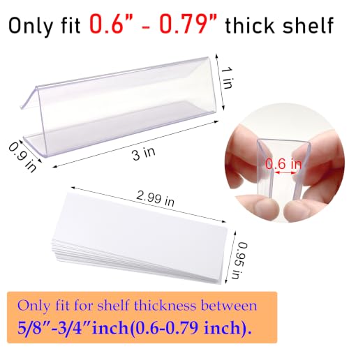 Shelf Label Holder 3"L x1"H 30Pcs Clip on 0.6"-0.8" Thick Shelves