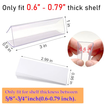 Shelf Label Holder 3"L x1"H 30Pcs Clip on 0.6"-0.8" Thick Shelves