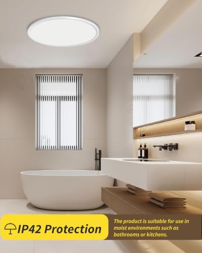 6Pack 16 Inch Dimmable LED Flush Mount Ceiling Light Panel,32W 3480LM,2700K-6000K 5 CCT Selectable,Ultra Thin Round White Ceiling Light Fixture for Hallway Kitchen Bedroom Home Office Bathroom - color: White, size: 16 INCH 6PK Dimmable 5CCT