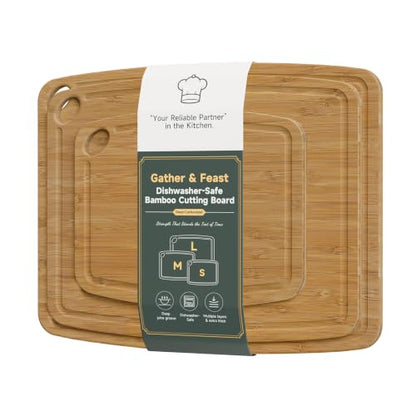 Dishwasher Safe Cutting Board,Bamboo Cutting Board with Juice Groove - color: Carbonized, size: Set of 3 (Small + Medium + Large)