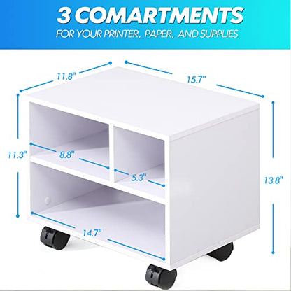 FITUEYES Printer Stand Under Desk, Small Wood Mobile Printer Table, White - color: White