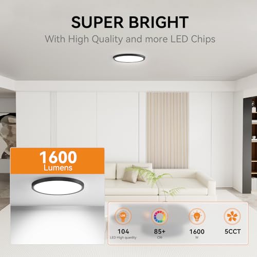 WKONCLDY 7.5Inch LED Ceiling Lights, 5 Colors Selectable (3000K/3500K/4500K/5000K/6000K) Flush Mount Ceiling Lights, Ultra Thin LED Ceiling Light Fixtures 0.87Inch for Living Room - color: Black, size: 7.5in-1Pack