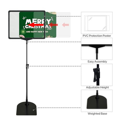 ONCEMORE Sign Holder, 8.5 x 11 Inch Sign Stand with Adjustable Height Snap Open, Reusable Sign Stands for Display Advertising Business Signage, Vertical and Horizontal Two View Modes (Black, 8 Pack) - size: 8.5"x11"-8Pcs