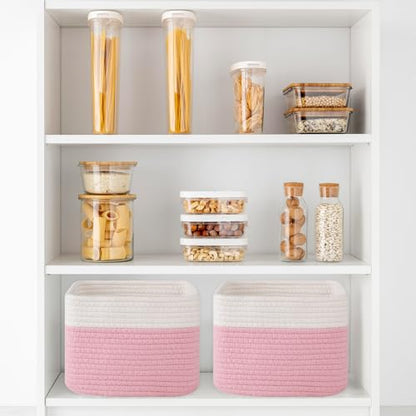 OIAHOMY 3 PACK Cube Storage Bins Storage Baskets Shelf Bins Pink&White - color: Pink&White