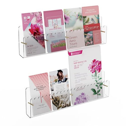 Brochure Holder Wall Mount, 2 Pack Acrylic Modular Flyer with Adjustable Magnetic Golden Bolt, Wavy Lace Pamphlet Display Stand for Organizer Trifold Flyer, Document, Leaflet, 4 Slots - color: 4 Slots