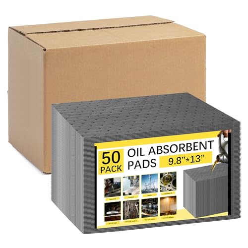 50 Pack Oil Absorbent Pads, Polypropylene oil Spill Mat 9.8 x 13 Inch Water Absorbent Garage Accessories Dry Oil Pads Reusable Absorbing Protecting Sheets for Automotive, Workshop, Basement, Home - color: Gray, 50 Pcs
