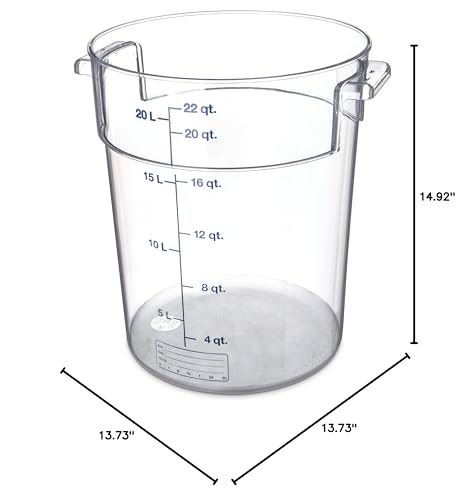 Carlisle FoodService Products Storplus Round Food Storage Container with Stackable Design for Catering, Buffets, Restaurants, Polycarbonate (Pc), 22 Quart, Clear