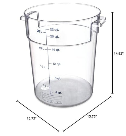 Carlisle FoodService Products Storplus Round Food Storage Container with Stackable Design for Catering, Buffets, Restaurants, Polycarbonate (Pc), 22 Quart, Clear