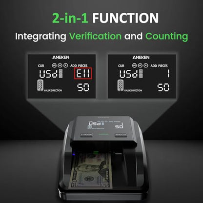 Aneken AL-139 Counterfeit Bill Detector with 2.8" Digital Screen, Total Value & Add Function, 4-Way Orientation & Traceable Records Counterfeit Money Detector, Compatible with Multiple Currencies