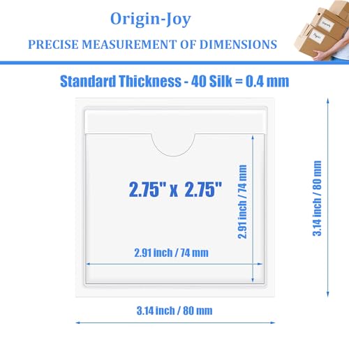 Origin-Joy 35 PCS Self Adhesive Index Card Pockets with Top Open, Clear Plastic Label Holder for Notes, Library and Business, Adhesive Label Pockets & Holder (2.75 x 2.75 inch) - size: 2.75 x 2.75 inch, style: Horizontal