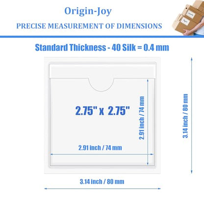 Origin-Joy 25 PCS Self-Adhesive Index Label Pockets, Clear Plastic Peel & Stick Card Holders with Top Open for Loading (2.75 x 2.75 inch) - size: 2.75 x 2.75 inch, style: Horizontal