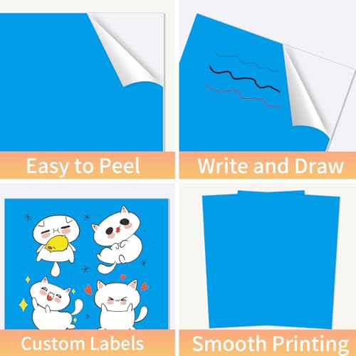 Printable Sticker Paper, 20 Sheets Blue Printable Sticker Paper, Laser/Inkjet Printing- Matte Blue, Letter Size (8.5" x 11") - color: Blue, size: 8.5" x 11"